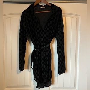 12th Tribe long sleeve velvet checker mini dress